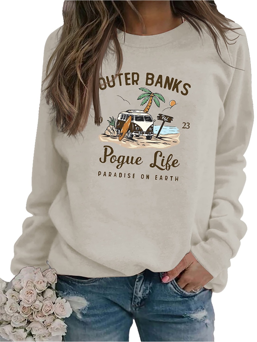 Outer Banks Pogue Life Beach Graphic Sweatshirt - Cream
